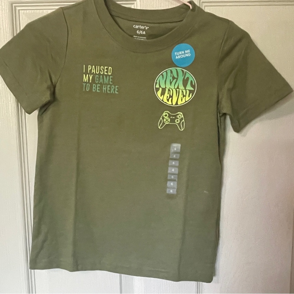 SALE 4/$20 Carter's Olive Green 'Next Level' Gaming Tee size 6 Game Over T-shirt